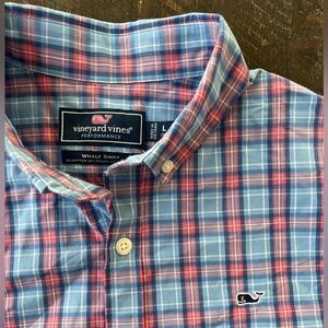 Vineyard Vines Check Performance Whale Dress Button Down Shirt Blue Sz L (16)